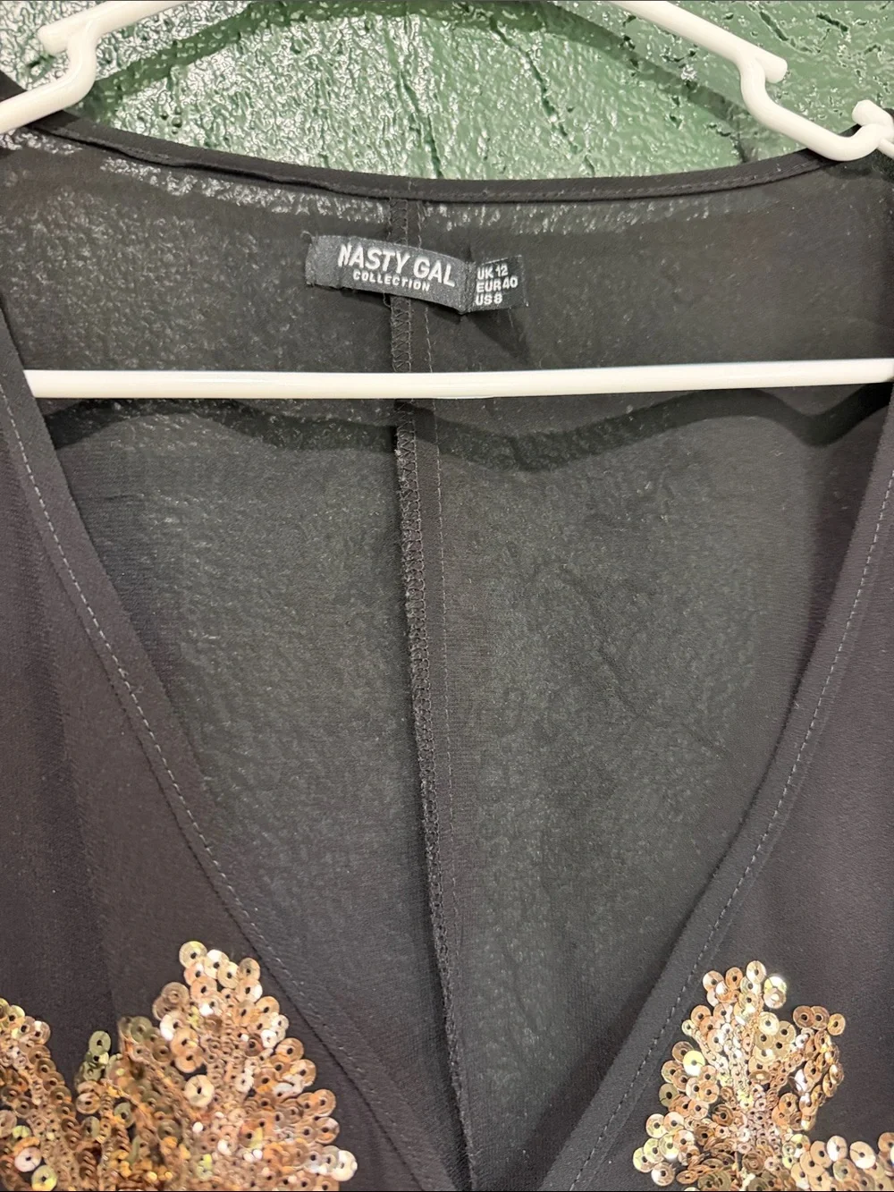 Nasty Gal Black Sequin Floral V-Neck Blouse